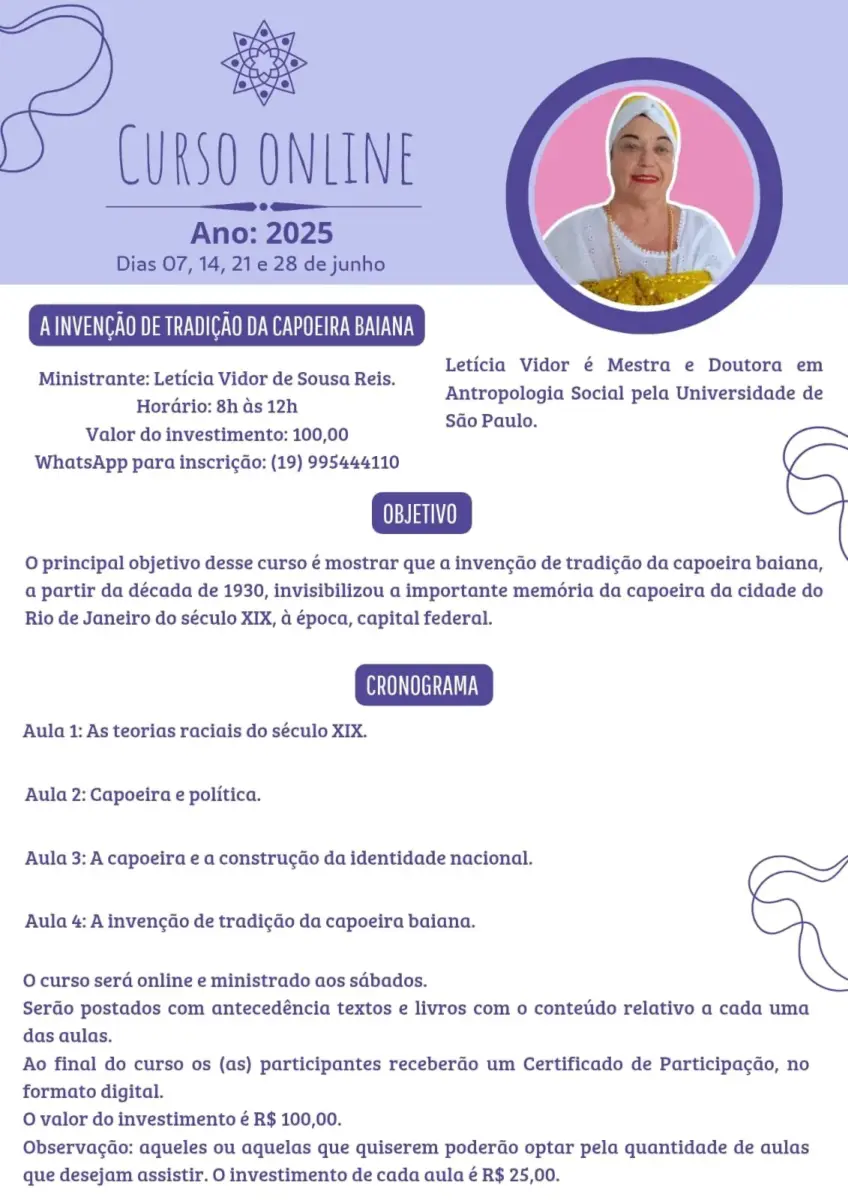 Curso online Leticia Vidor - A invenção de Tradição da Capoeira Baiana | Capoeira | Portal Capoeira curso onlne leticia vidor